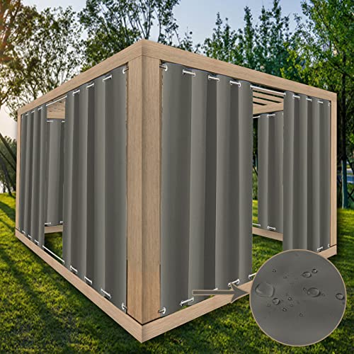 ZJXSNEH AußEnvorhang wasserdichte Extra Terrasse Winddicht Energiesparende EdelstahlöSen Oben Und Unten für Veranda Grau (Breite x Hoch) B228cm X H274cm x 1PC von ZJXSNEH