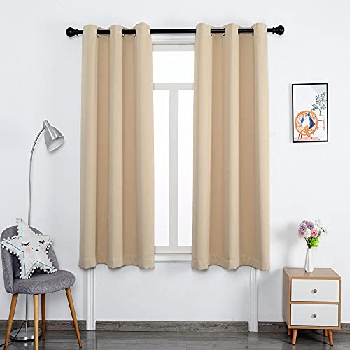 ZJXSNEH Gardinen mit Ösen Verdunklungsvorhänge Thermo Vorhang Blickdicht für Schlafzimmer & Wohnzimmer Creme Farben Breite 240x Höhe 240cm|2er Set von ZJXSNEH