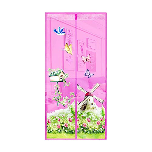 ZJXSNEH Gestickter Verschlüsselter Karierter Stummer Magnetischer Weicher Vorhang Gegen Mücken Rosa Windmühle 100X210cm von ZJXSNEH