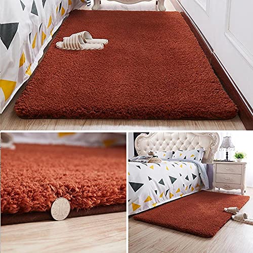 ZJXSNEH Nordic Flauschiger Teppich für Schlafzimmer Wohnzimmer Große Größe Plüsch Anti-Rutsch Weiche Türmatte Kinder Teppiche für Zimmer-Braun 100x150 cm von ZJXSNEH