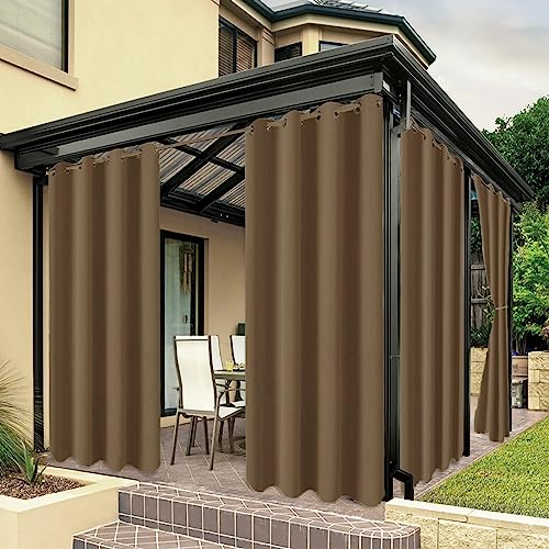 ZJXSNEH Outdoor-Vorhänge für Terrasse,Wasserdichter Voile-Vorhang für Pavillon,Veranda,Pergola,Ösen Oben,Fenstervorhänge,Gartendekoration Hellbraun[1PC | 177.8cm x 190.5cm (W x L)] von ZJXSNEH