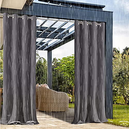 ZJXSNEH Outdoor Wasserdichter Vorhang Tab Top Wärmeisolierter Verdunkelungsvorhang für Patio Garten Veranda Pavillon grau Breite 140 x Höhe 200cm 1PC von ZJXSNEH