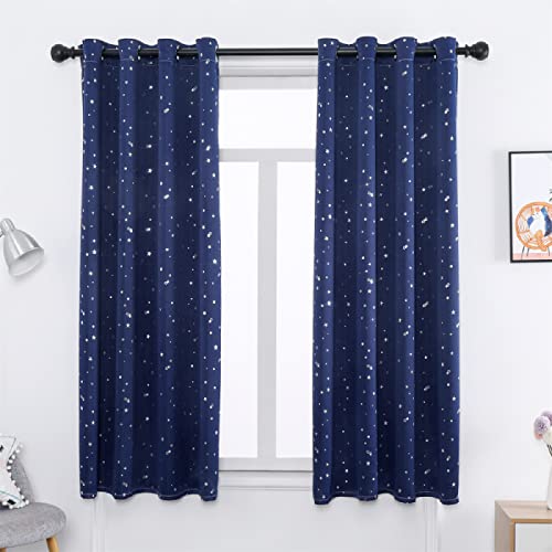 ZJXSNEH Silver Star Kinder Blackout Vorhänge für Wohnzimmer Cortinas Kinder Jungen Mädchen Schlafzimmer Weiß Tüll Vorhänge Fenster Blau-heißer Stern (Breite x Hoch) B200cm x H180cm x 1PC von ZJXSNEH