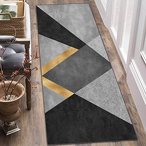 ZJXSNEH Teppich Läufer Flur Waschbare rutschfest Lange Geometrische Muster Verblassen Nicht Gelbes Dreieck 55X90CM von ZJXSNEH