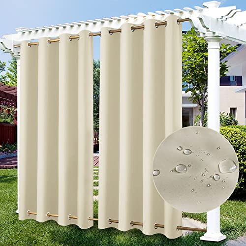 ZJXSNEH wasserdichte Outdoor-Vorhangplatten Blackout Patio-Vorhänge für Schiebetür Foyer Arbor Beige(Breite x Hoch) B260cm x H180cm x 1PC von ZJXSNEH