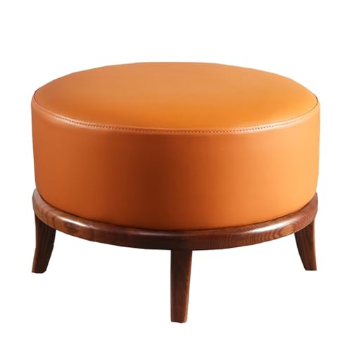 ZJYIGOWL 19'' Runder Ottoman Moderne Fußstütze Mit Weich Gepolstertem Sitz Fußhocker Mit Holzbeinen Kleiner Runder Pouf Akzent-Beistelltisch Für Wohnzimmer, Schlafzimmer, Büro(Orange) von ZJYIGOWL