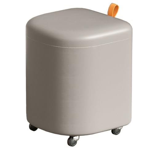 ZJYIGOWL Fußhocker Mit Stauraum Gepolsterter Lederhocker Mit Schwammgepolstertem Sitz Fußstütze Für Das Wohnzimmer Lederhocker Zum Schuhewechseln Und Schminken(Grey,with Wheel) von ZJYIGOWL