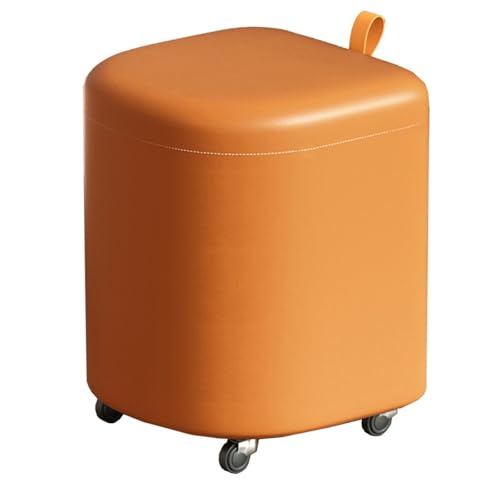 ZJYIGOWL Fußhocker Mit Stauraum Gepolsterter Lederhocker Mit Schwammgepolstertem Sitz Fußstütze Für Das Wohnzimmer Lederhocker Zum Schuhewechseln Und Schminken(Orange,with Wheel) von ZJYIGOWL