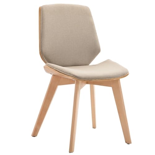 ZJYIGOWL Gepolsterte Esszimmerstühle Aus Holz Moderner Akzentstuhl Aus Leinenstoff Stuhl Ohne Armlehnen Mit Rückenlehne Hocker Für Büro, Wohnzimmer, Hotel, Esszimmer, Schlafzimmer(Beige) von ZJYIGOWL