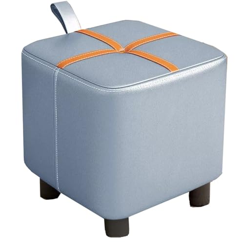 ZJYIGOWL Kleiner Fußhocker Für Das Schlafzimmer Kleiner Stuhl Mit Gepolstertem Sitz Für Den Eingangsbereich Rechteckiger Fußhocker Zum Schuhewechseln Aus Holz Für Das Wohnzimmer(Light Blue) von ZJYIGOWL