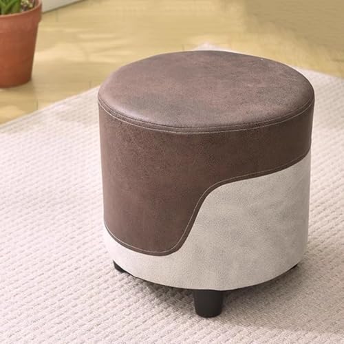 ZJYIGOWL Kleiner Fußhocker Mit Gepolstertem Sitz Stapelbarer Schuhwechsel-Ottoman-Fußhocker Mit Holzbeinen Kleiner Zusätzlicher Sitzplatz Für Den Eingangsbereich Schlafzimmer(Brown B,Round) von ZJYIGOWL