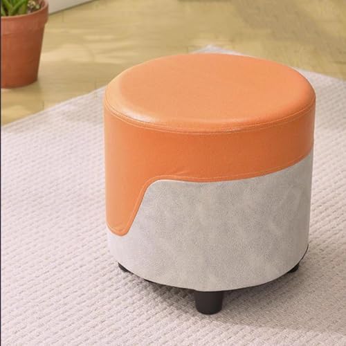 ZJYIGOWL Kleiner Fußhocker Mit Gepolstertem Sitz Stapelbarer Schuhwechsel-Ottoman-Fußhocker Mit Holzbeinen Kleiner Zusätzlicher Sitzplatz Für Den Eingangsbereich Schlafzimmer(Orange A,Round) von ZJYIGOWL