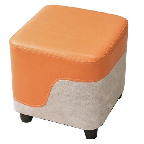 ZJYIGOWL Kleiner Fußhocker Mit Gepolstertem Sitz Stapelbarer Schuhwechsel-Ottoman-Fußhocker Mit Holzbeinen Kleiner Zusätzlicher Sitzplatz Für Den Eingangsbereich Schlafzimmer(Orange A,Square) von ZJYIGOWL