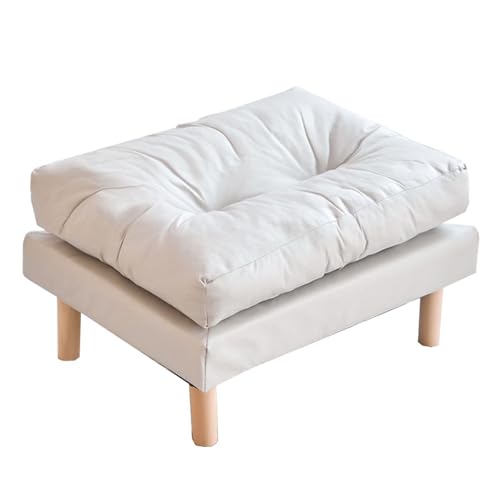 ZJYIGOWL Kleiner Fußhocker Mit Holzbeinen Kleiner Rechteckiger Stapelbarer Fußhocker Mit Gepolstertem Sitz Schuhhocker Für Wohn- Und Schlafzimmer(Beige) von ZJYIGOWL