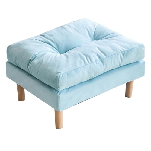 ZJYIGOWL Kleiner Fußhocker Mit Holzbeinen Kleiner Rechteckiger Stapelbarer Fußhocker Mit Gepolstertem Sitz Schuhhocker Für Wohn- Und Schlafzimmer(Blauw) von ZJYIGOWL