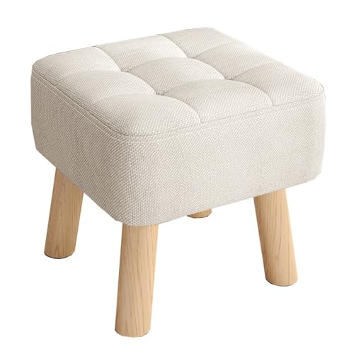 ZJYIGOWL Kleiner Fußhocker Ottoman Für Das Wohnzimmer Ottoman Sitzkissen Aus Leinen Für Die Couch Stapelbare Schuhbank Mit Holzbeinen Fußstütze Mit Gepolstertem Sitz(Beige,10inch) von ZJYIGOWL