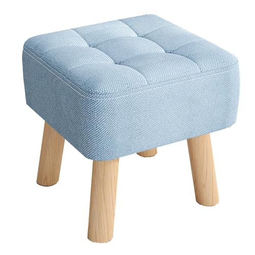 ZJYIGOWL Kleiner Fußhocker Ottoman Für Das Wohnzimmer Ottoman Sitzkissen Aus Leinen Für Die Couch Stapelbare Schuhbank Mit Holzbeinen Fußstütze Mit Gepolstertem Sitz(Blauw,10inch) von ZJYIGOWL