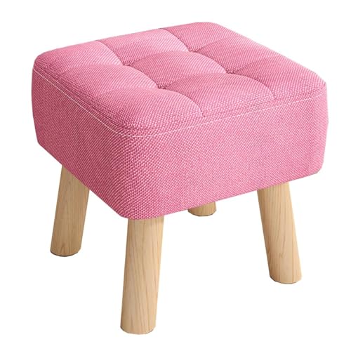 ZJYIGOWL Kleiner Fußhocker Ottoman Für Das Wohnzimmer Ottoman Sitzkissen Aus Leinen Für Die Couch Stapelbare Schuhbank Mit Holzbeinen Fußstütze Mit Gepolstertem Sitz(Roze,12inch) von ZJYIGOWL