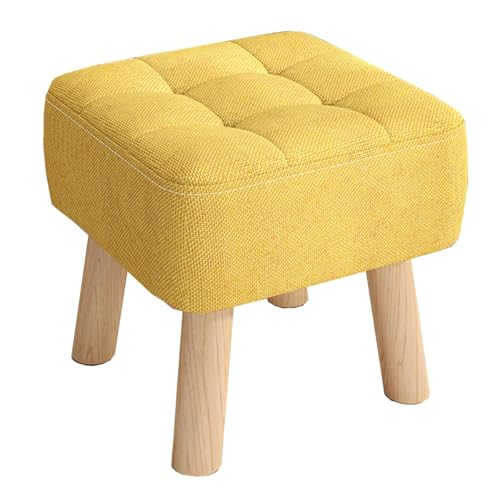 ZJYIGOWL Kleiner Fußhocker Ottoman Für Das Wohnzimmer Ottoman Sitzkissen Aus Leinen Für Die Couch Stapelbare Schuhbank Mit Holzbeinen Fußstütze Mit Gepolstertem Sitz(Yellow,12inch) von ZJYIGOWL