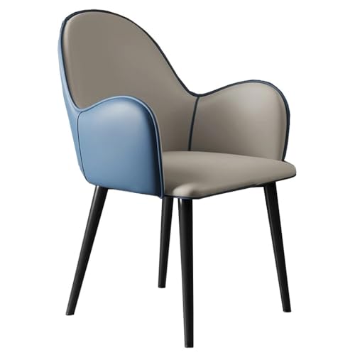 ZJYIGOWL Küchen-Esszimmerstühle Mit Armlehnen Ledersessel Mit Metallbeinen Gepolsterter Besuchsstuhl Moderner Akzentstuhl Für Schlafzimmer, Wohnzimmer, Büro(Blauw,Black Legs) von ZJYIGOWL