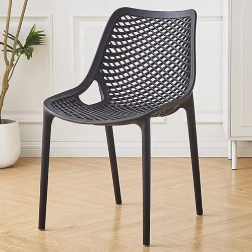 ZJYIGOWL Küchen Esszimmerstühle Weiß Hohlgeformter Küchenstuhl Mit Rückenlehne Kunststoff Beistellstühle Für Esszimmer Und Wohnzimmer Stapelbarer Restaurant Bürostuhl Ohne Armlehnen(Black) von ZJYIGOWL