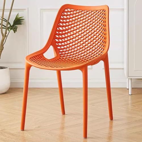 ZJYIGOWL Küchen Esszimmerstühle Weiß Hohlgeformter Küchenstuhl Mit Rückenlehne Kunststoff Beistellstühle Für Esszimmer Und Wohnzimmer Stapelbarer Restaurant Bürostuhl Ohne Armlehnen(Orange) von ZJYIGOWL