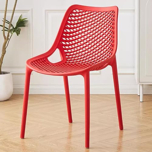 ZJYIGOWL Küchen Esszimmerstühle Weiß Hohlgeformter Küchenstuhl Mit Rückenlehne Kunststoff Beistellstühle Für Esszimmer Und Wohnzimmer Stapelbarer Restaurant Bürostuhl Ohne Armlehnen(Red) von ZJYIGOWL