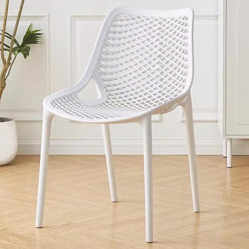 ZJYIGOWL Küchen Esszimmerstühle Weiß Hohlgeformter Küchenstuhl Mit Rückenlehne Kunststoff Beistellstühle Für Esszimmer Und Wohnzimmer Stapelbarer Restaurant Bürostuhl Ohne Armlehnen(White) von ZJYIGOWL