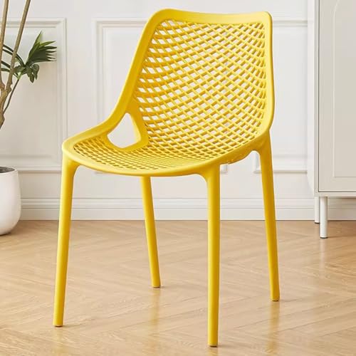 ZJYIGOWL Küchen Esszimmerstühle Weiß Hohlgeformter Küchenstuhl Mit Rückenlehne Kunststoff Beistellstühle Für Esszimmer Und Wohnzimmer Stapelbarer Restaurant Bürostuhl Ohne Armlehnen(Yellow) von ZJYIGOWL