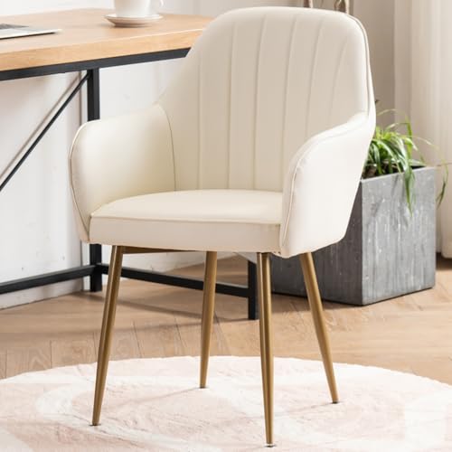 ZJYIGOWL Leder Esstischstühle Mit Armlehnen Akzentstuhl Modern Minimalistisch Gepolsterter Akzentstuhl Mit Metallbeinen Für Wohnzimmer, Schlafzimmer, Rezeption(White A) von ZJYIGOWL