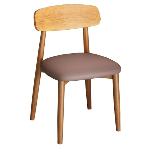 ZJYIGOWL Leder Esszimmerstühle Holz Akzentstuhl Modern Küchenstühle Mit Holzrückenlehne Hotel Restaurant Hocker Mit Komfort Kissen Für Wohnzimmer, Schlafzimmer(Bruin,A) von ZJYIGOWL