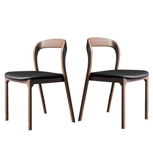 ZJYIGOWL Lederküchen Esszimmertischstühle Holz-Heimbürostühle Stapelbarer Stuhl Ohne Armlehnen Für Das Schlafzimmer Gepolsterter Freizeit-Beistellstuhl Für Balkon Und Terrasse(Walnut,2pcs) von ZJYIGOWL
