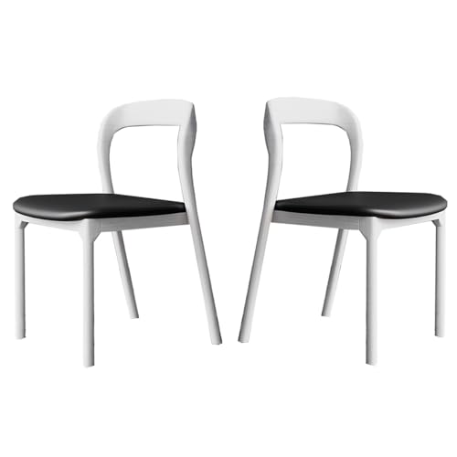 ZJYIGOWL Lederküchen Esszimmertischstühle Holz-Heimbürostühle Stapelbarer Stuhl Ohne Armlehnen Für Das Schlafzimmer Gepolsterter Freizeit-Beistellstuhl Für Balkon Und Terrasse(White,2pcs) von ZJYIGOWL