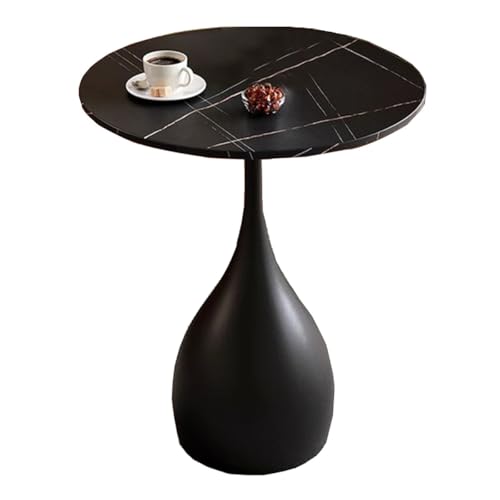 ZJYIGOWL Metall-Beistelltisch Runder Couchtisch Vintage-Snacktische Für Das Schlafzimmer Nachttisch Sofa-Couchtische Mit Marmor-Struktur-Tischplatte Für Wohnzimmer, Balkon(Black B,35CM) von ZJYIGOWL