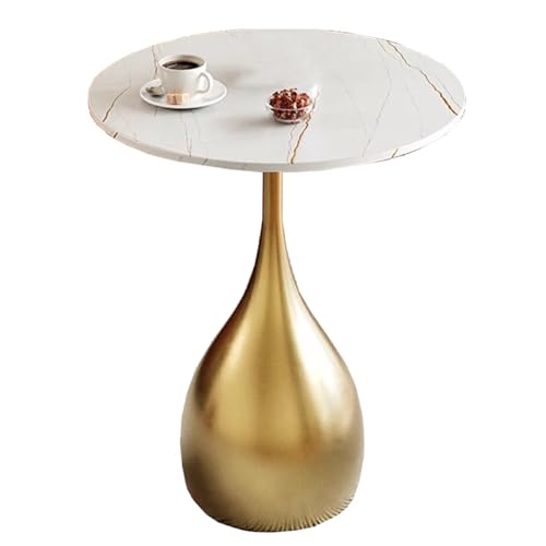 ZJYIGOWL Metall-Beistelltisch Runder Couchtisch Vintage-Snacktische Für Das Schlafzimmer Nachttisch Sofa-Couchtische Mit Marmor-Struktur-Tischplatte Für Wohnzimmer, Balkon(Gold A,35CM) von ZJYIGOWL