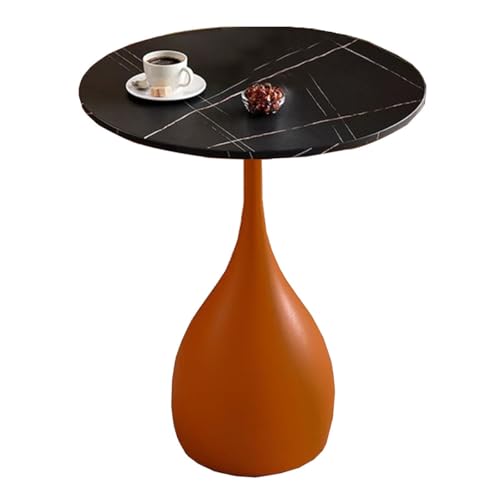 ZJYIGOWL Metall-Beistelltisch Runder Couchtisch Vintage-Snacktische Für Das Schlafzimmer Nachttisch Sofa-Couchtische Mit Marmor-Struktur-Tischplatte Für Wohnzimmer, Balkon(Orange B,35CM) von ZJYIGOWL