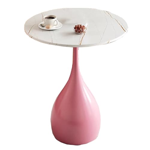 ZJYIGOWL Metall-Beistelltisch Runder Couchtisch Vintage-Snacktische Für Das Schlafzimmer Nachttisch Sofa-Couchtische Mit Marmor-Struktur-Tischplatte Für Wohnzimmer, Balkon(Pink A,40CM) von ZJYIGOWL