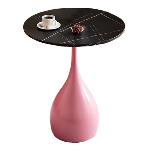 ZJYIGOWL Metall-Beistelltisch Runder Couchtisch Vintage-Snacktische Für Das Schlafzimmer Nachttisch Sofa-Couchtische Mit Marmor-Struktur-Tischplatte Für Wohnzimmer, Balkon(Pink B,40CM) von ZJYIGOWL