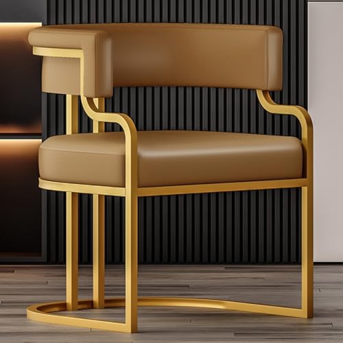 ZJYIGOWL Moderner Tub Chair Gepolsterter Einzelsessel Ledersessel Mit Metallgestell Für Das Wohnzimmer Esszimmerstühle Gästestühle Für Den Empfangsbereich Mit Weichen Kissen(Brown A) von ZJYIGOWL