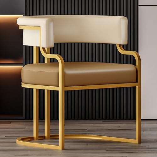 ZJYIGOWL Moderner Tub Chair Gepolsterter Einzelsessel Ledersessel Mit Metallgestell Für Das Wohnzimmer Esszimmerstühle Gästestühle Für Den Empfangsbereich Mit Weichen Kissen(Brown B) von ZJYIGOWL