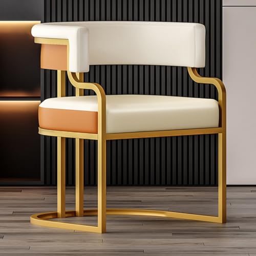 ZJYIGOWL Moderner Tub Chair Gepolsterter Einzelsessel Ledersessel Mit Metallgestell Für Das Wohnzimmer Esszimmerstühle Gästestühle Für Den Empfangsbereich Mit Weichen Kissen(Orange A) von ZJYIGOWL