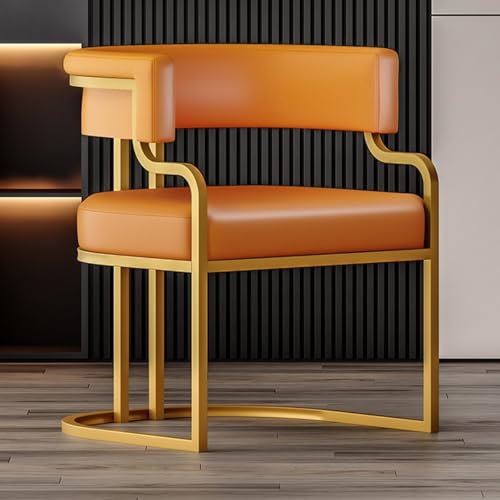 ZJYIGOWL Moderner Tub Chair Gepolsterter Einzelsessel Ledersessel Mit Metallgestell Für Das Wohnzimmer Esszimmerstühle Gästestühle Für Den Empfangsbereich Mit Weichen Kissen(Orange B) von ZJYIGOWL