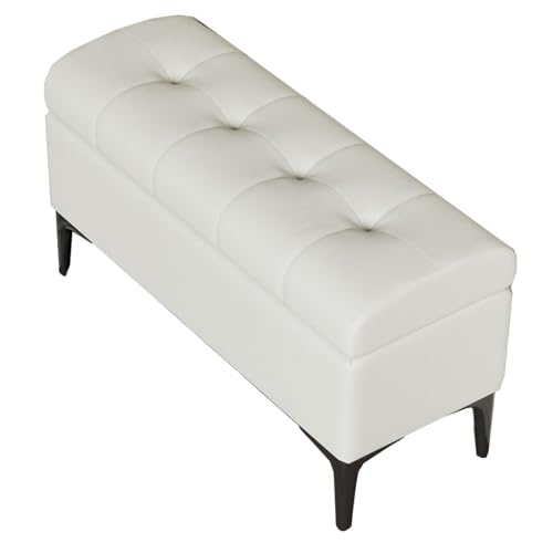 ZJYIGOWL Ottoman Aufbewahrungsbank Rechteckiger Gepolsterter Pouf Fußhocker Mit Stauraum Leder Bettende Sofa Schuhbank Sitzfläche Fußstütze Für Schlafzimmer, Wohnzimmer(Beige,80cm) von ZJYIGOWL