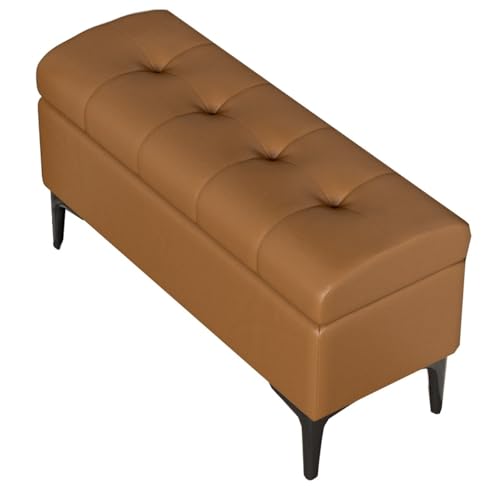 ZJYIGOWL Ottoman Aufbewahrungsbank Rechteckiger Gepolsterter Pouf Fußhocker Mit Stauraum Leder Bettende Sofa Schuhbank Sitzfläche Fußstütze Für Schlafzimmer, Wohnzimmer(Bruin,60cm) von ZJYIGOWL
