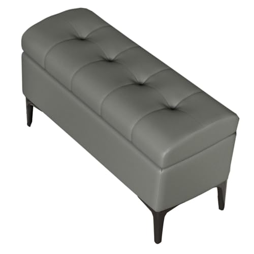 ZJYIGOWL Ottoman Aufbewahrungsbank Rechteckiger Gepolsterter Pouf Fußhocker Mit Stauraum Leder Bettende Sofa Schuhbank Sitzfläche Fußstütze Für Schlafzimmer, Wohnzimmer(Dark Gray,80cm) von ZJYIGOWL