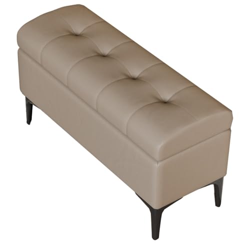 ZJYIGOWL Ottoman Aufbewahrungsbank Rechteckiger Gepolsterter Pouf Fußhocker Mit Stauraum Leder Bettende Sofa Schuhbank Sitzfläche Fußstütze Für Schlafzimmer, Wohnzimmer(Khaki,60cm) von ZJYIGOWL