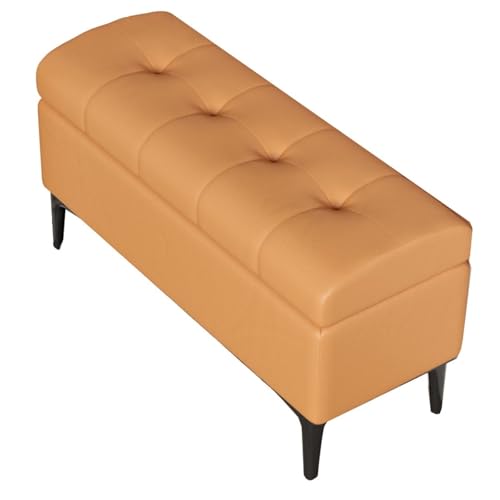 ZJYIGOWL Ottoman Aufbewahrungsbank Rechteckiger Gepolsterter Pouf Fußhocker Mit Stauraum Leder Bettende Sofa Schuhbank Sitzfläche Fußstütze Für Schlafzimmer, Wohnzimmer(Orange,60cm) von ZJYIGOWL