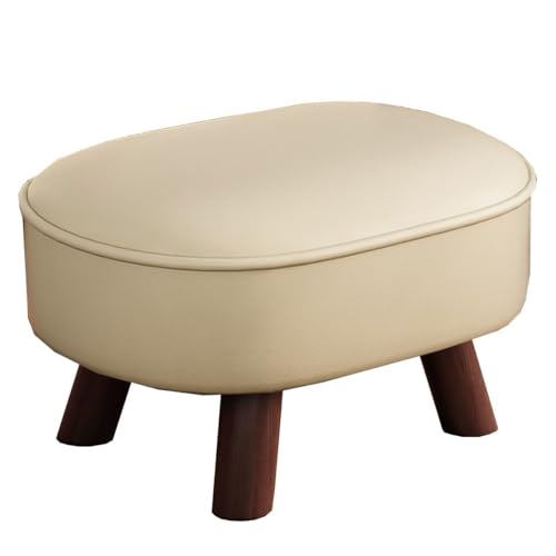 ZJYIGOWL Rechteckiger Leder Pouf Ottoman Wohnzimmer Poufs Fußhocker Mit Schaumstofffüllung Stapelbare, Bequeme Schuhbank Fußstütze Mit Holzbeinen Für Kleiner Raum(Beige) von ZJYIGOWL