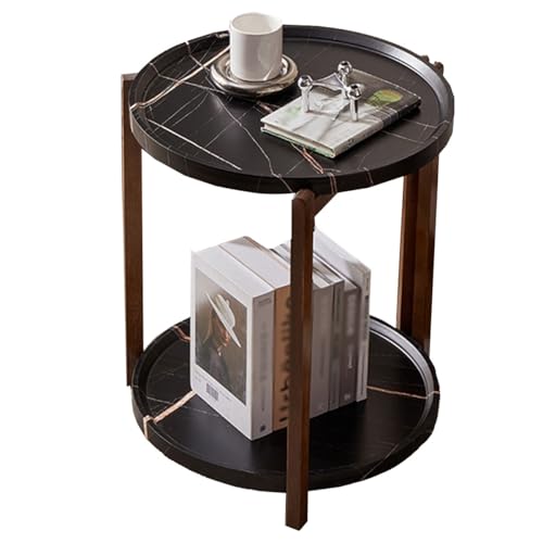 ZJYIGOWL Runder Beistelltisch Für Das Wohnzimmer Moderner Nachttisch Mit Stauraum Für Schlafzimmer Und Kleine Räume Einfach Zu Montierender Couchtisch Aus Holz Mit Rollen(Black,43CM) von ZJYIGOWL