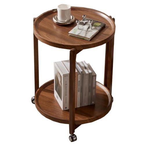 ZJYIGOWL Runder Beistelltisch Für Das Wohnzimmer Moderner Nachttisch Mit Stauraum Für Schlafzimmer Und Kleine Räume Einfach Zu Montierender Couchtisch Aus Holz Mit Rollen(Bruin,43CM) von ZJYIGOWL